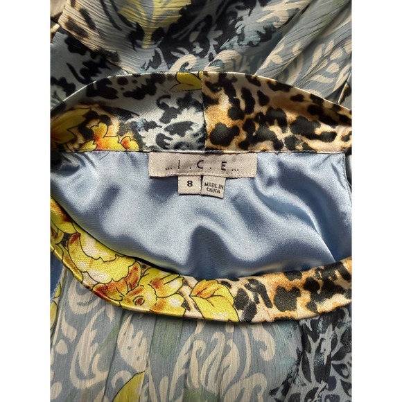 Y2K ICE Blue Floral + Leopard Print Halter Midi Dress Boho Coquette - Picture 3 of 6